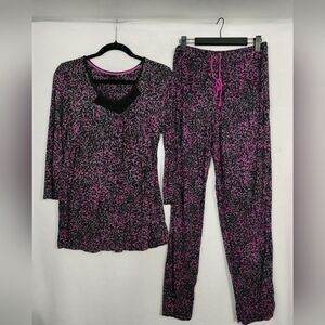 Women’s Black & Pink Printed Sleep Set - Long Sleeve Top & Pants